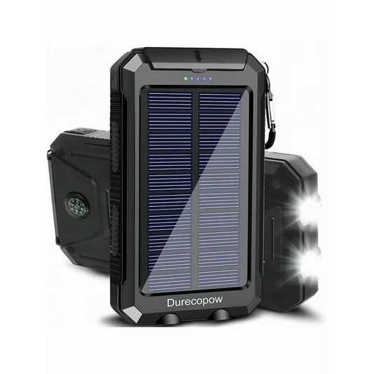 [Best Gift] 10000mAh Solar Power Bank - Portable Charger with Dual 5V USB Ports, LED Flashlight & Compass - For Phones, Devices, Travel & Camping - External Backup Battery