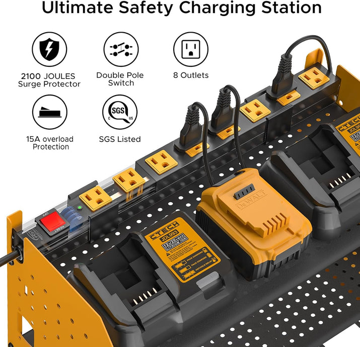 Power Tool Organizer Wall Mount, Cordless Drill Holder with 8-Outlet Power Strip, Modular Garage Organization Storage Rack 36 Months Warranty-2