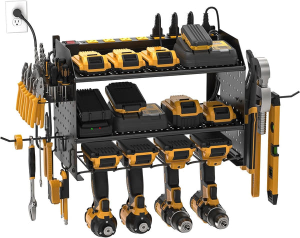 Power Tool Organizer Wall Mount, Cordless Drill Holder with 8-Outlet Power Strip, Modular Garage Organization Storage Rack 36 Months Warranty-6
