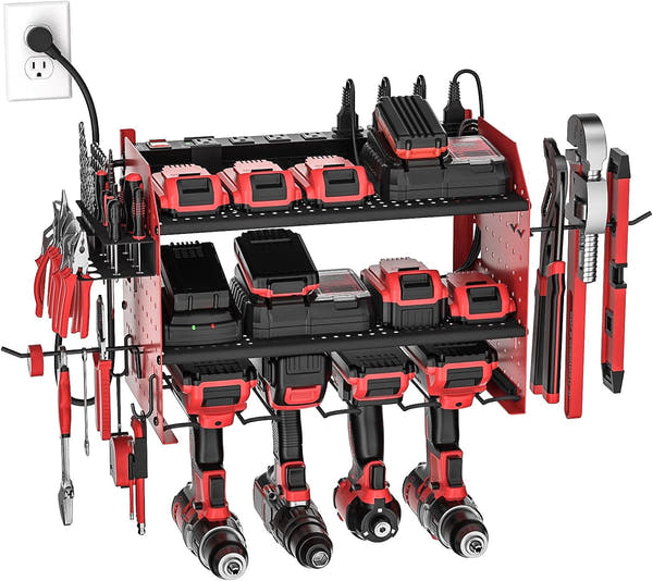 Power Tool Organizer Wall Mount, Cordless Drill Holder with 8-Outlet Power Strip, Modular Garage Organization Storage Rack 36 Months Warranty-5