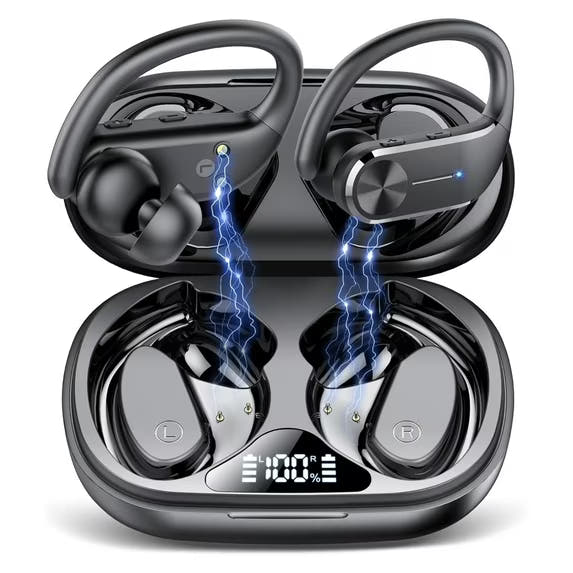 Wireless Earbuds - 68Hrs Bluetooth 5.3 Headphone Sport, 2025 Bluetooth Earbuds Stereo Deep Bass Over Ear Bud with Earhooks, ENC Noise Cancelling Mic, IP8 Waterproof Earphone