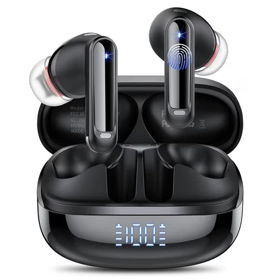 Wireless Earbuds, Bluetooth 5.4 Headphones in Ear with 4 ENC Noise Cancelling Mic, New Wireless Earphones HiFi Stereo Deep Bass 40H Playtime, Dual LED Display, Bluetooth Earbuds IP7 Waterproof, USB-C