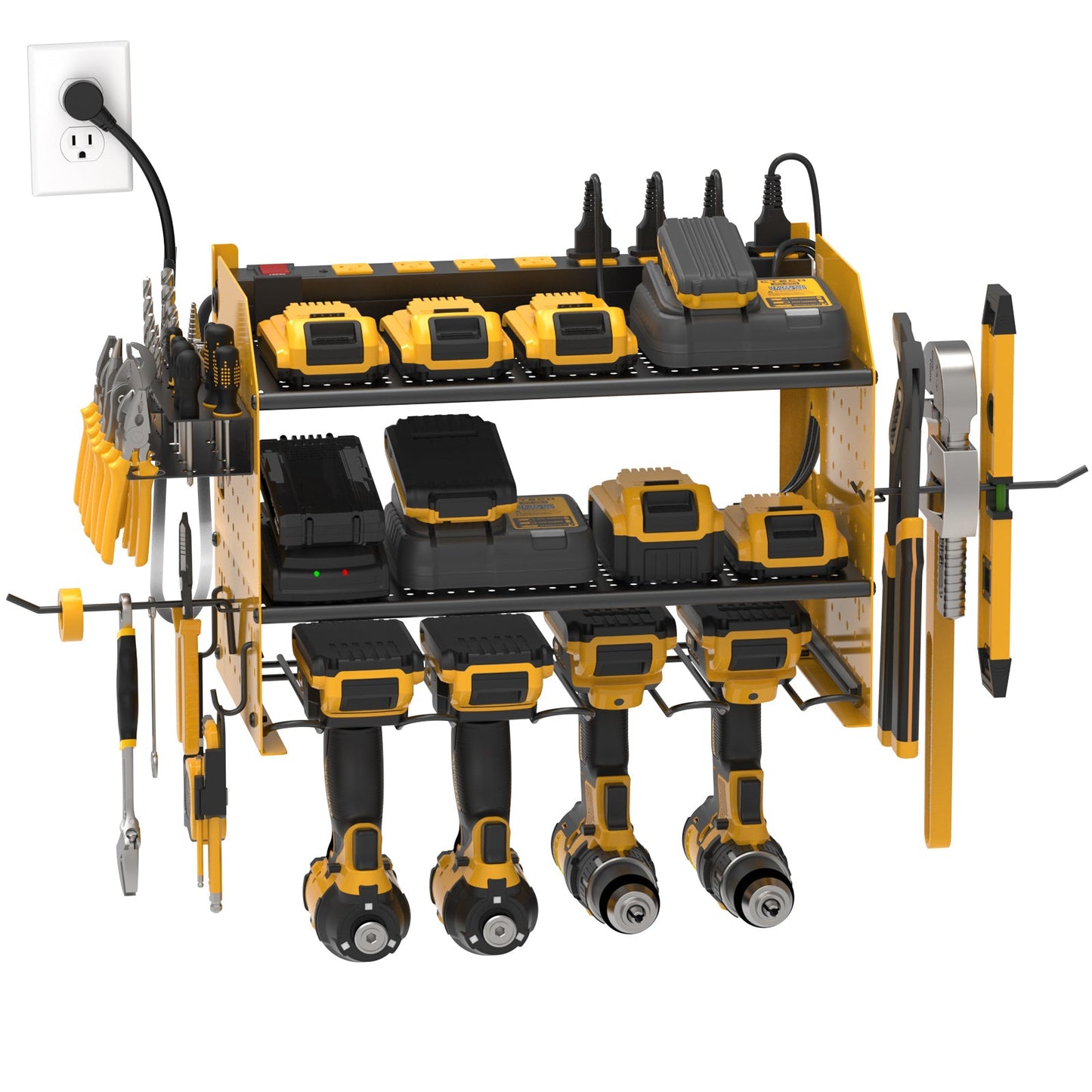 Power Tool Organizer Wall Mount, Cordless Drill Holder with 8-Outlet Power Strip, Modular Garage Organization Storage Rack 36 Months Warranty-0